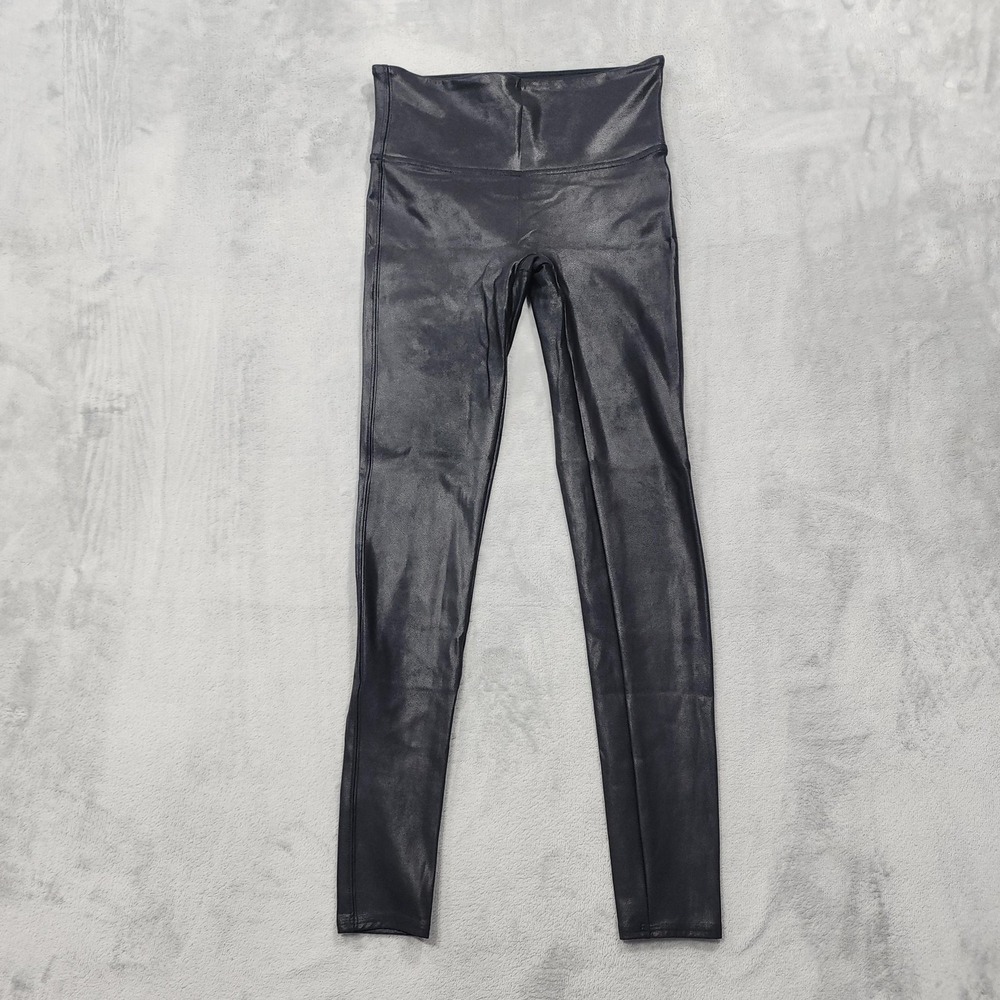 Spanx Leggings Womens M Black High Rise Faux Leather Ankle Shaping Stretch